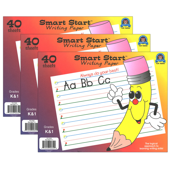 Teacher Created Resources Smart Start K-1 Writing Paper, 40 Sheet Tablet, PK3 TCR76500